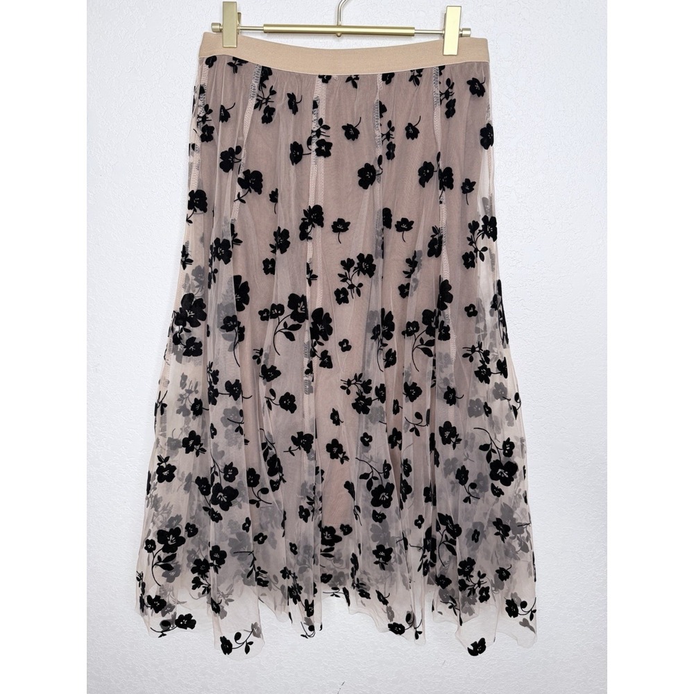 Y2K Skirt‎ Womens Sz S Coquette Sheer Floral Mesh Midi Sheer Tulle Romantic